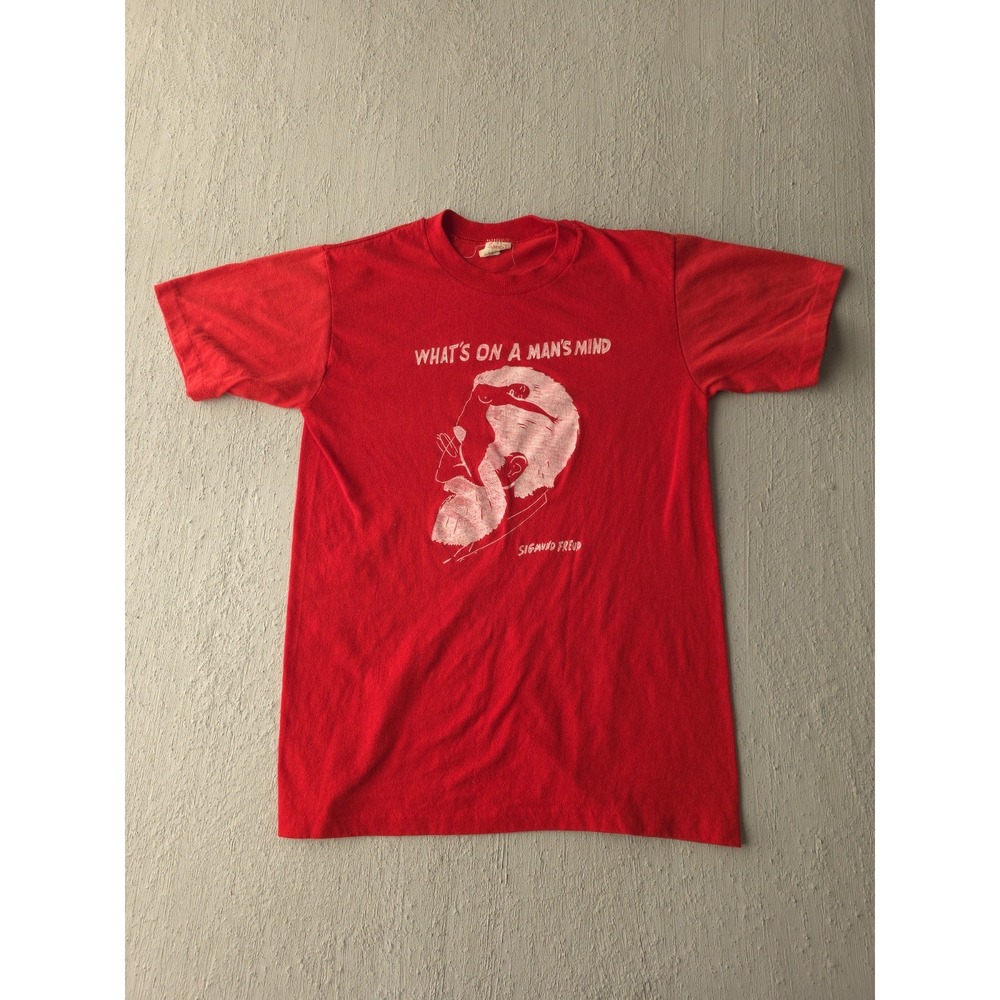 Vintage 1980s What's On A Man's Mind Sigmund‎ Freud Stedman Red T-shirt M